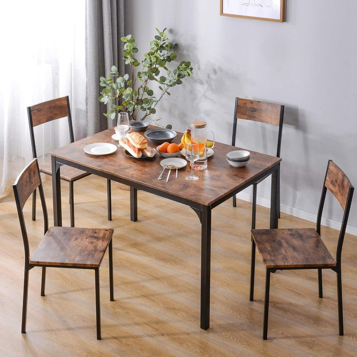 Esstisch-Set für 4 Personen – Vintagebraun & Platzsparend