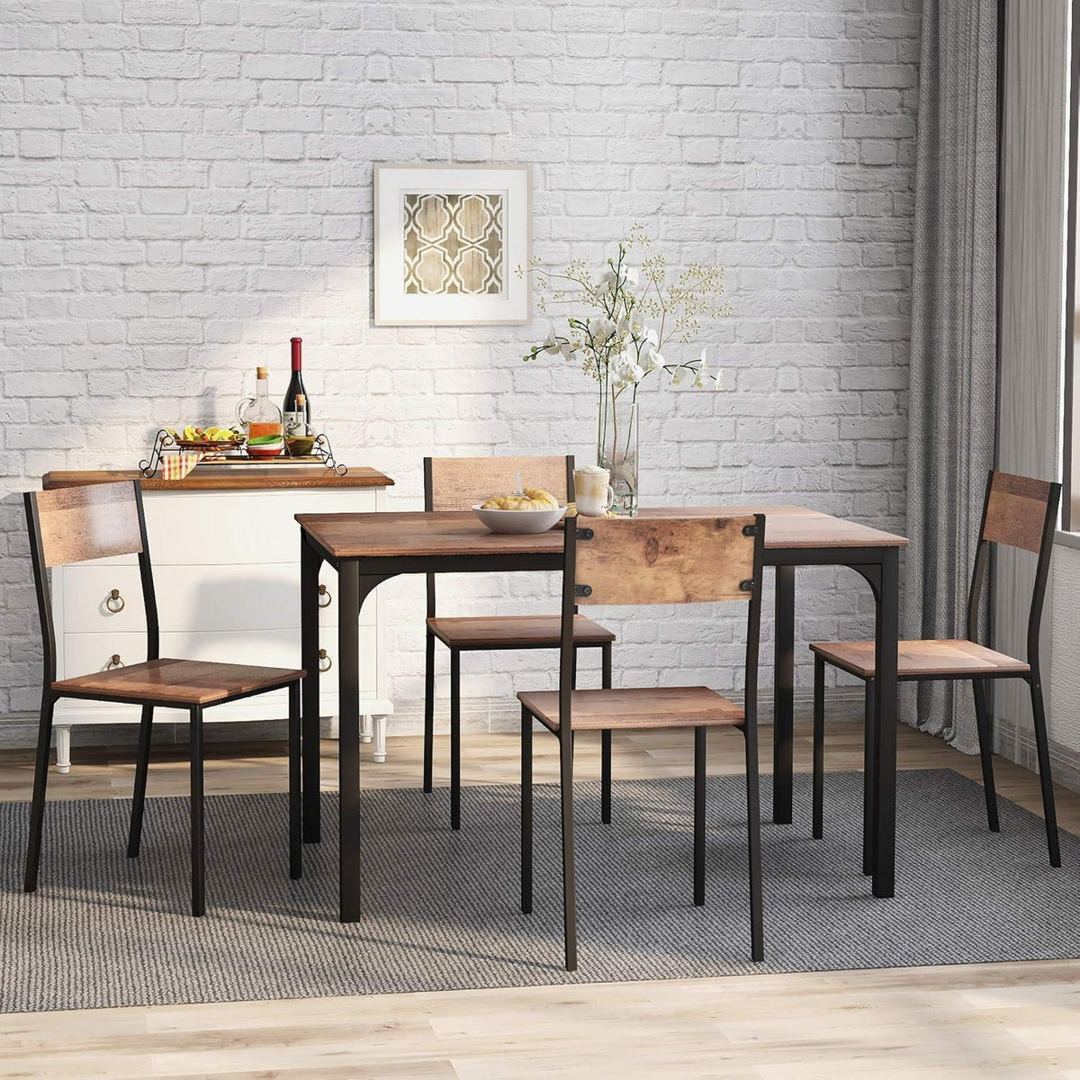 Esstisch-Set für 4 Personen – Vintagebraun & Platzsparend