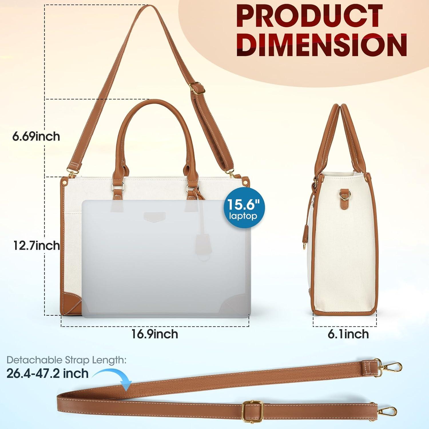 Canvas Laptoptasche 15,6 Zoll Damen Schultertasche Braun IGOLUMON