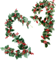 Weihnachts Beeren Girlande 2 Meter mit Stechpalmen Blättern