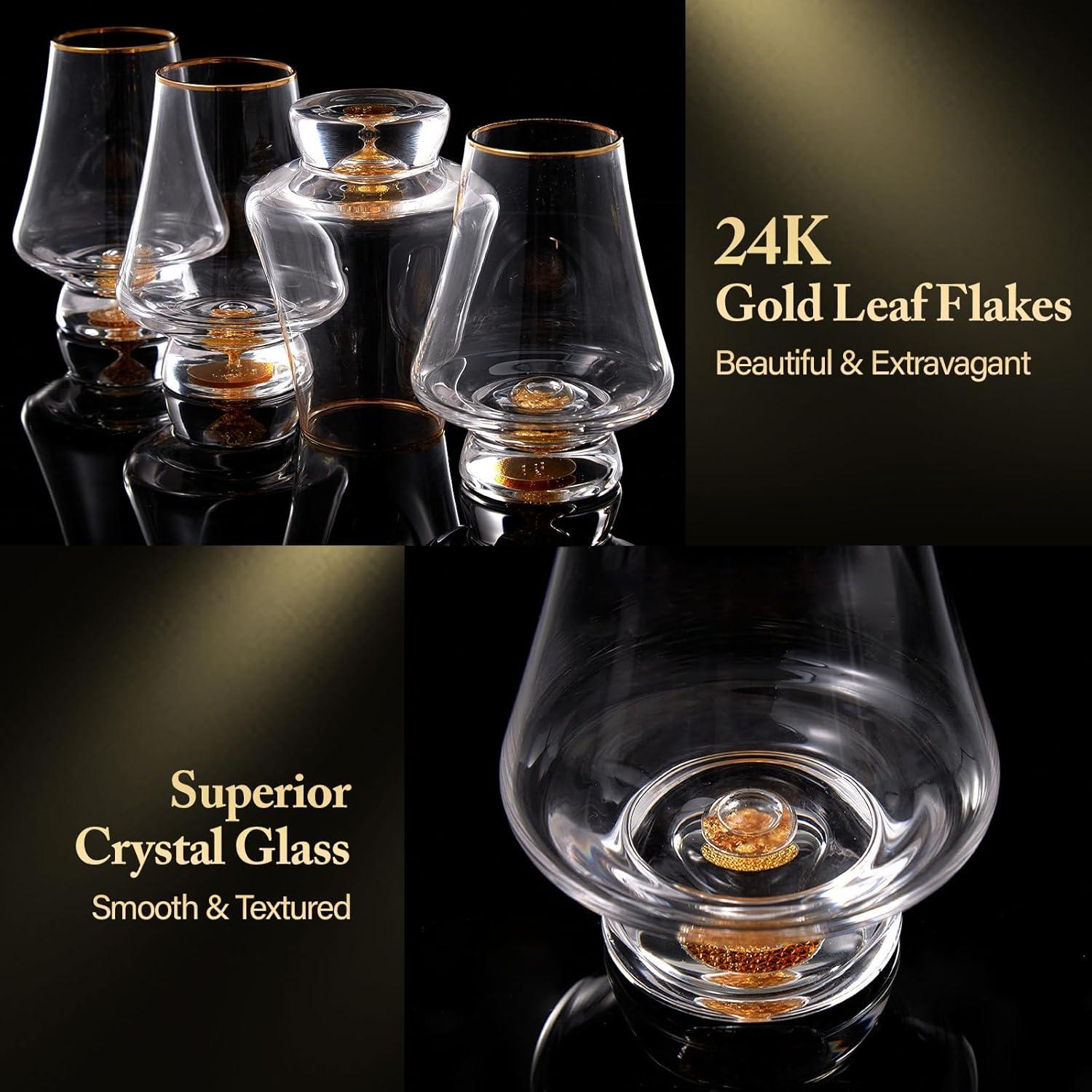 Whisky Gläser 4er Set Kristall 24K Blattgold Snifter Glas luxuriös