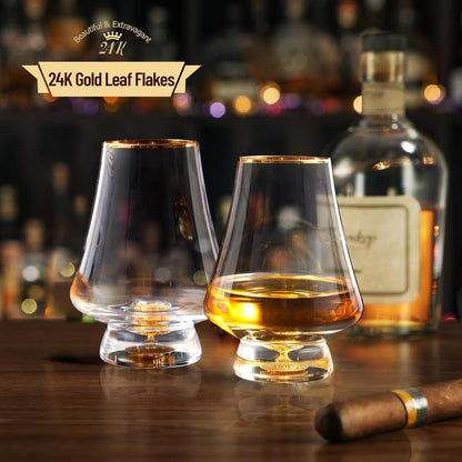 DUJUST Whisky Gläser 2er Set 235 ml mit 24K Blattgoldflocken