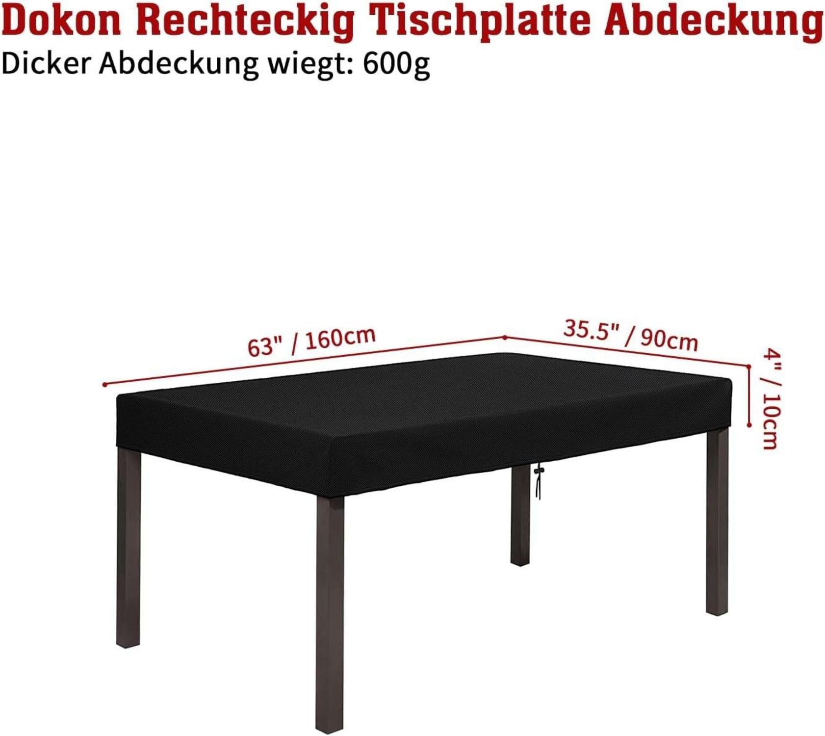 Abdeckung für Gartentisch 160x90x10cm wasserdicht & winterfest 600D