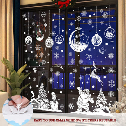 260 Weihnachts Fensterbilder Schneeflocken PVC Weiß Deko
