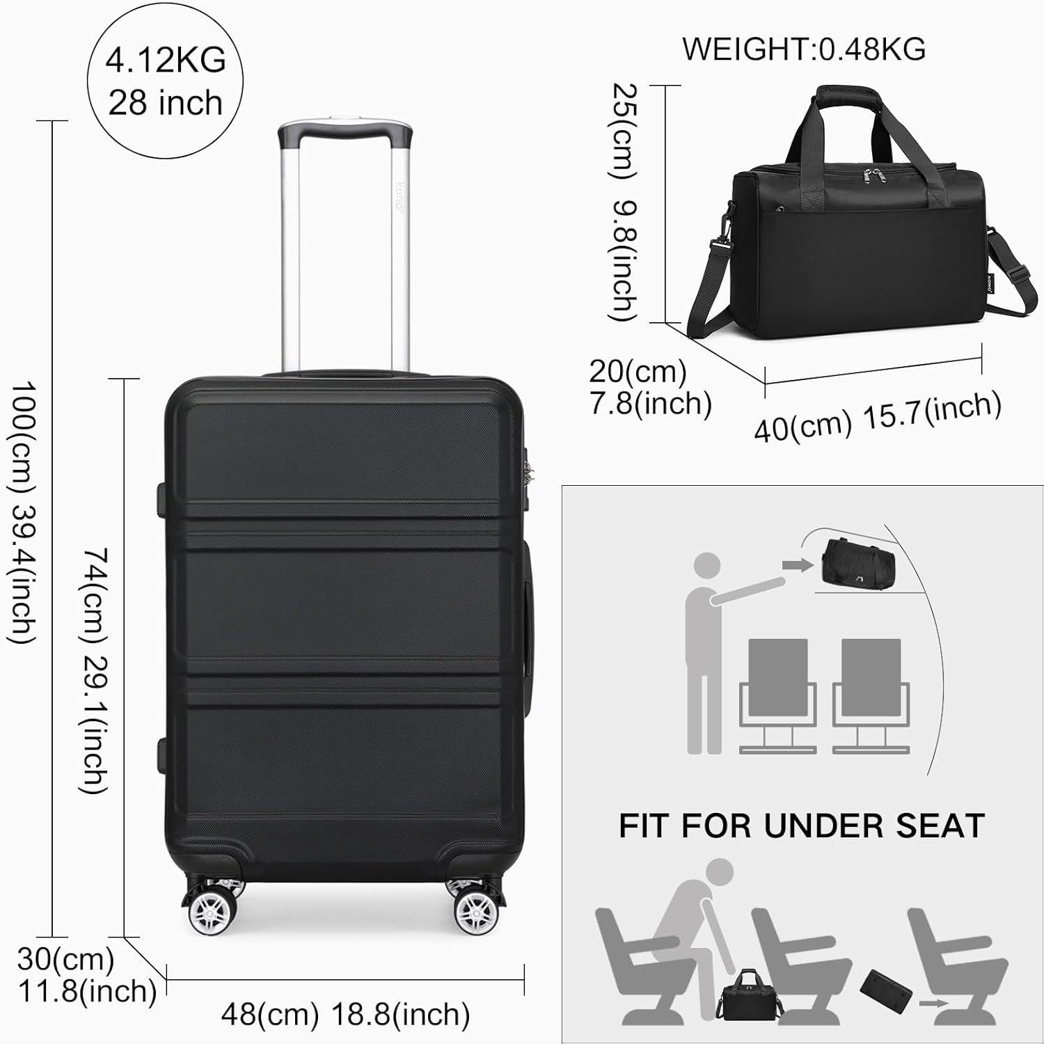 KONO Groß Reisekoffer Rollkoffer Set 2-teilig 74cm Schwarz