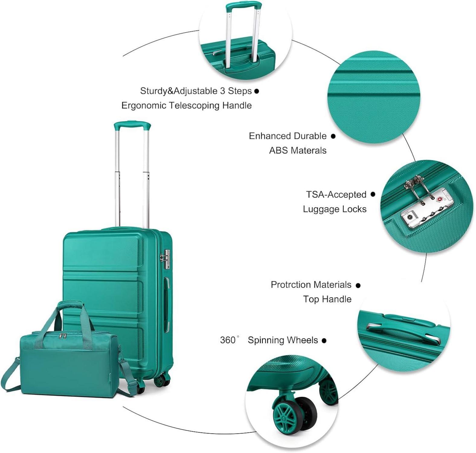 Reisekoffer Set 2-teilig Mittelgroß Türkis 65cm mit Ryanair Tasche