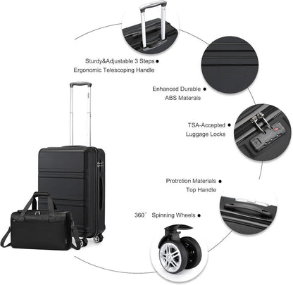 KONO Kofferset Hartschale TSA Schloss Trolleys 55/65/74cm & Tasche