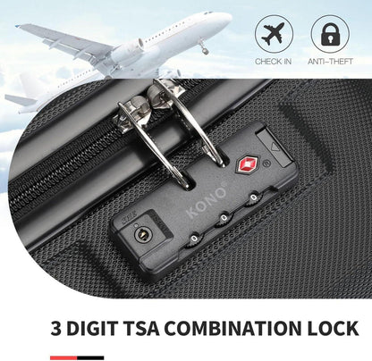 KONO Kofferset 4-teilig Hartschale TSA Schloss Reisetasche 55cm/65cm/74cm Schwarz