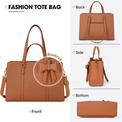 Handtasche Damen Shopper Große Braun Laptoptasche 15.6 Zoll PU Leder