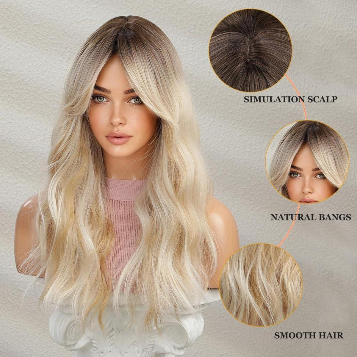 Lange gewellte Ombre Blonde Perücke – Synthetisch & Hitzebeständig