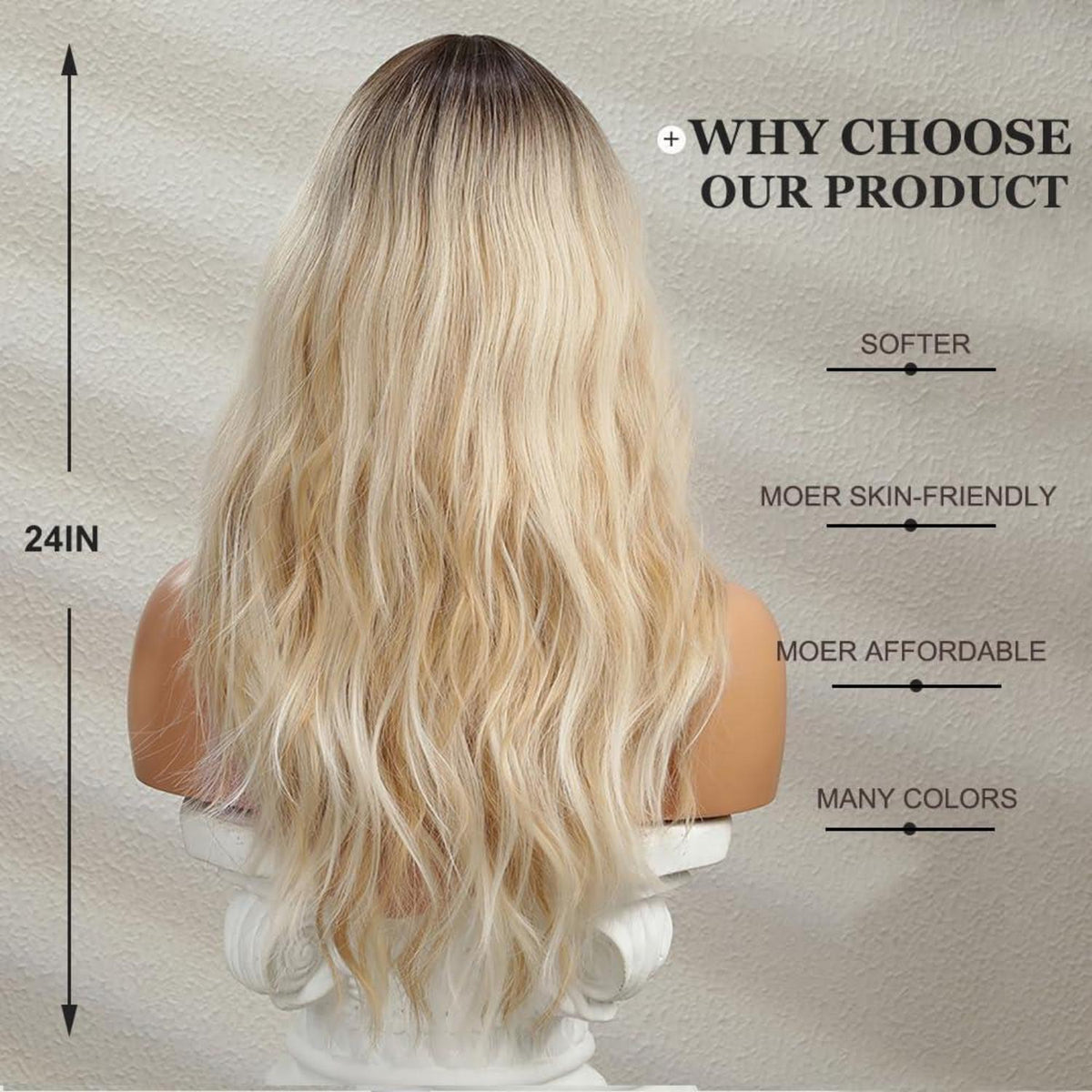 Lange gewellte Ombre Blonde Perücke – Synthetisch & Hitzebeständig