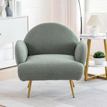Moderner Loungesessel mit Teddy Stoff & Metallbeinen – Grün