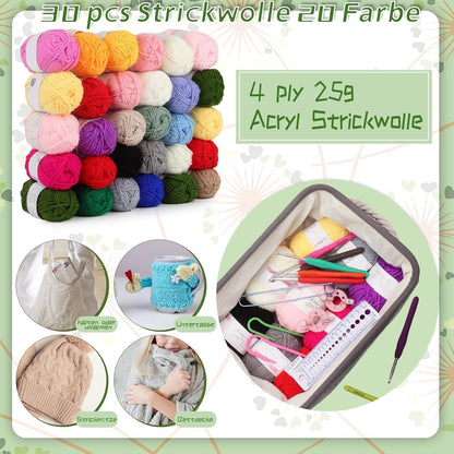 Häkelset 97 Stück Wolle ergonomisch bunte Nadeln Pullover Socken