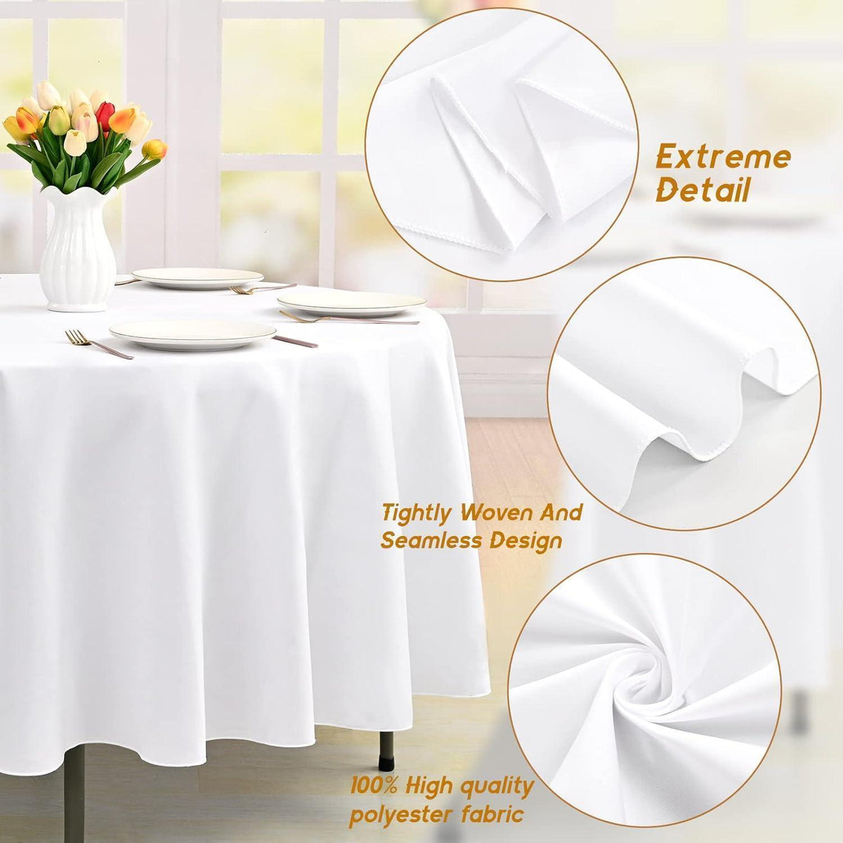 10er Pack Weiße Runde Tischdecken 228cm Polyester, Fleckenfrei