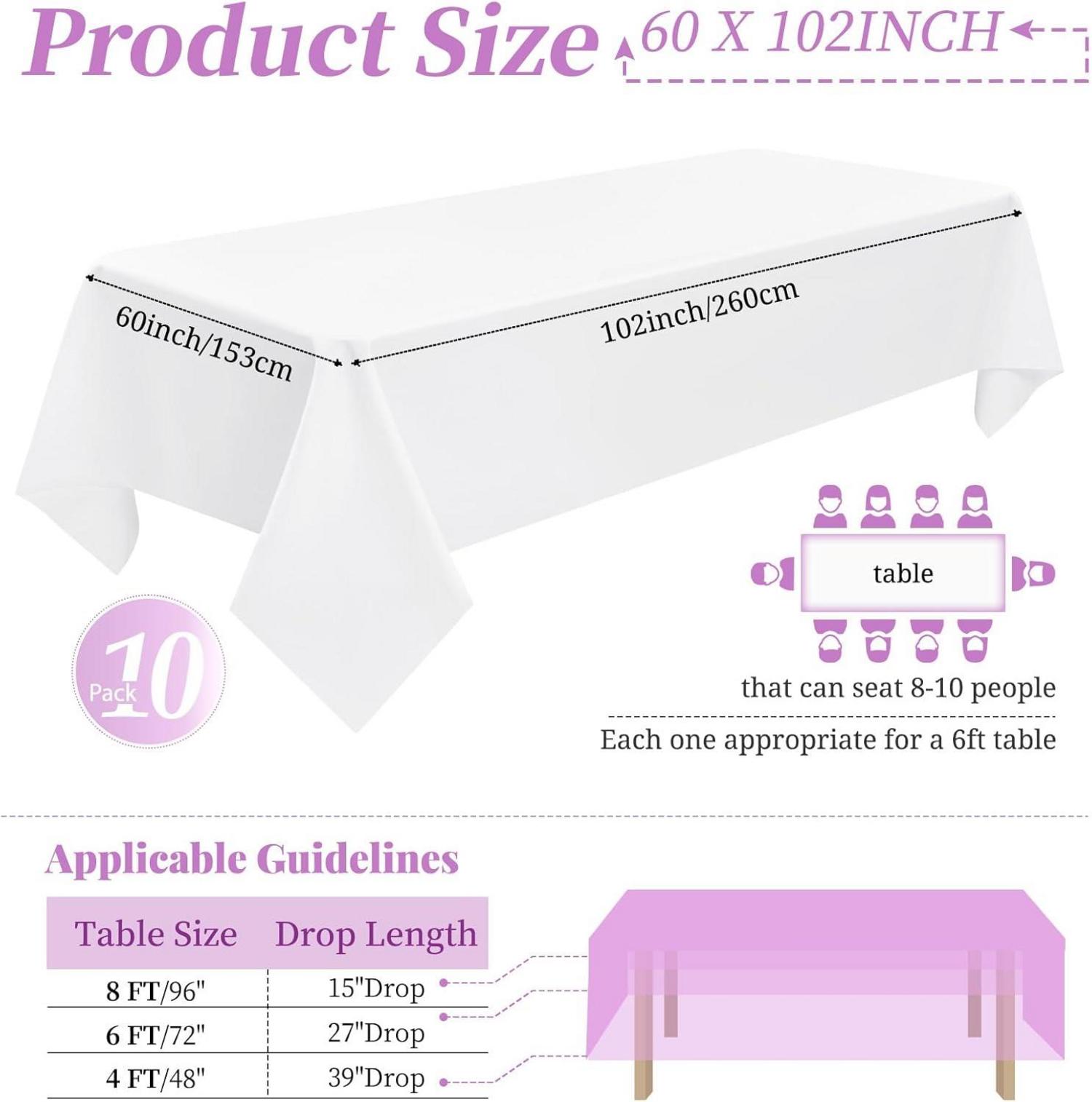 Weiße Polyester-Tischdecke 10er Packung 153x260 cm für