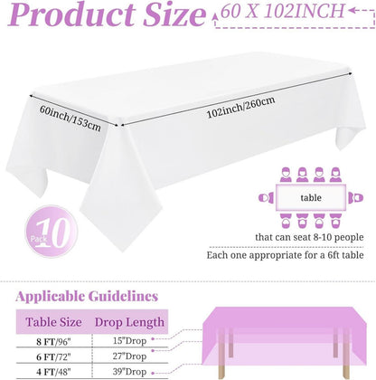 Weiße Polyester-Tischdecke 10er Packung 153x260 cm für