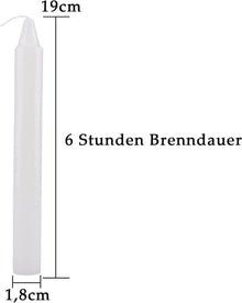 10 Weiße Stabkerzen aus Paraffin 6h Brenndauer 19cm für