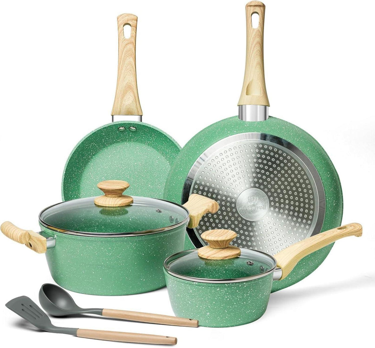 Topf & Bratpfanne Set Induktion 8tlg. Antihaftdeckel Grün