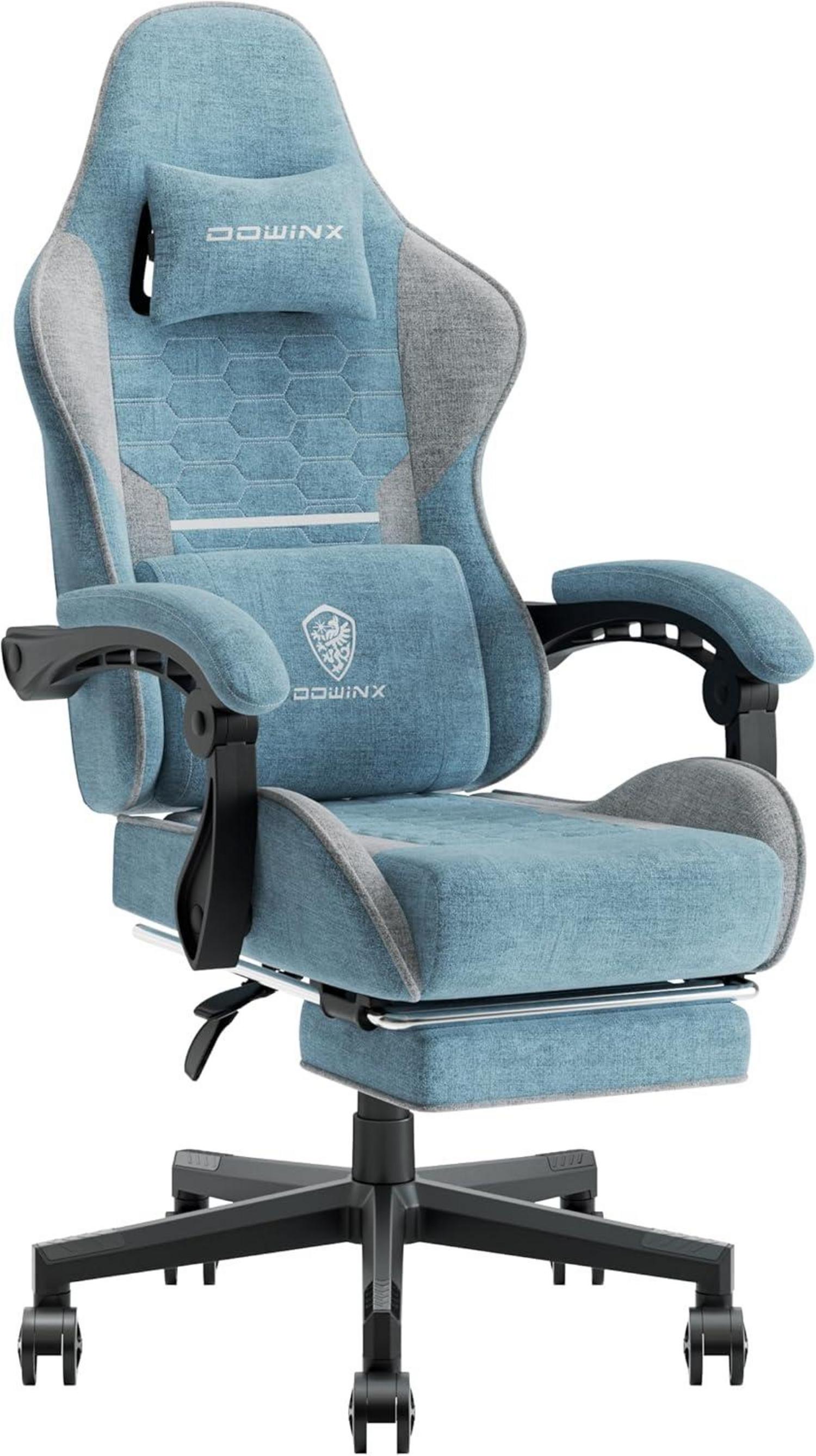 Gaming Stuhl Bürostuhl Stoffmassage Kopfstütze Fußstütze Blau & Gray