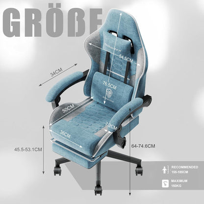 Gaming Stuhl Bürostuhl Stoffmassage Kopfstütze Fußstütze Blau & Gray