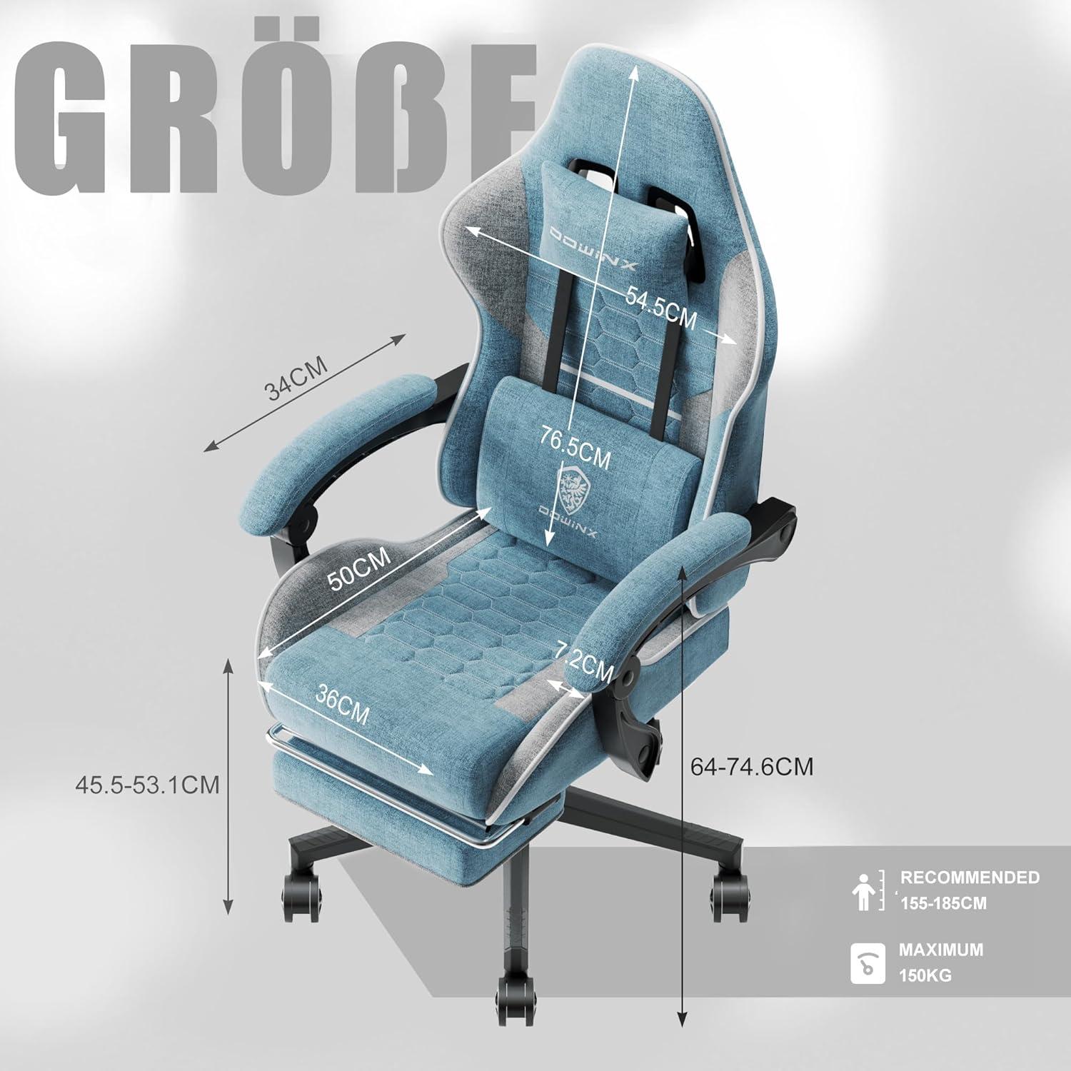 Gaming Stuhl Bürostuhl Stoffmassage Kopfstütze Fußstütze Blau & Gray