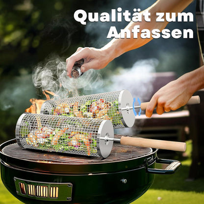 Grillkorb Set Holzgriff 2 Stk 28.5cm Grill Zubehör Drehspieß