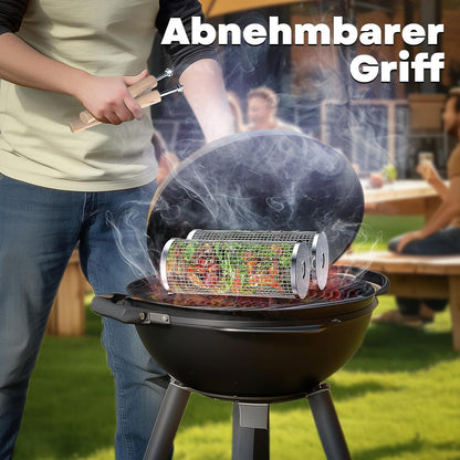 Grillkorb Set Holzgriff 2 Stk 28.5cm Grill Zubehör Drehspieß
