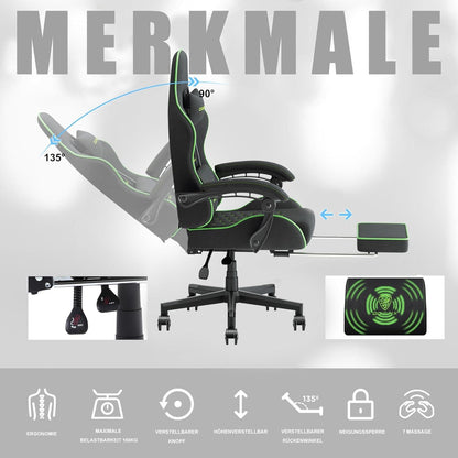 Dowinx Gaming Stuhl Bürostuhl Schwarz Grün Massage Fußstütze