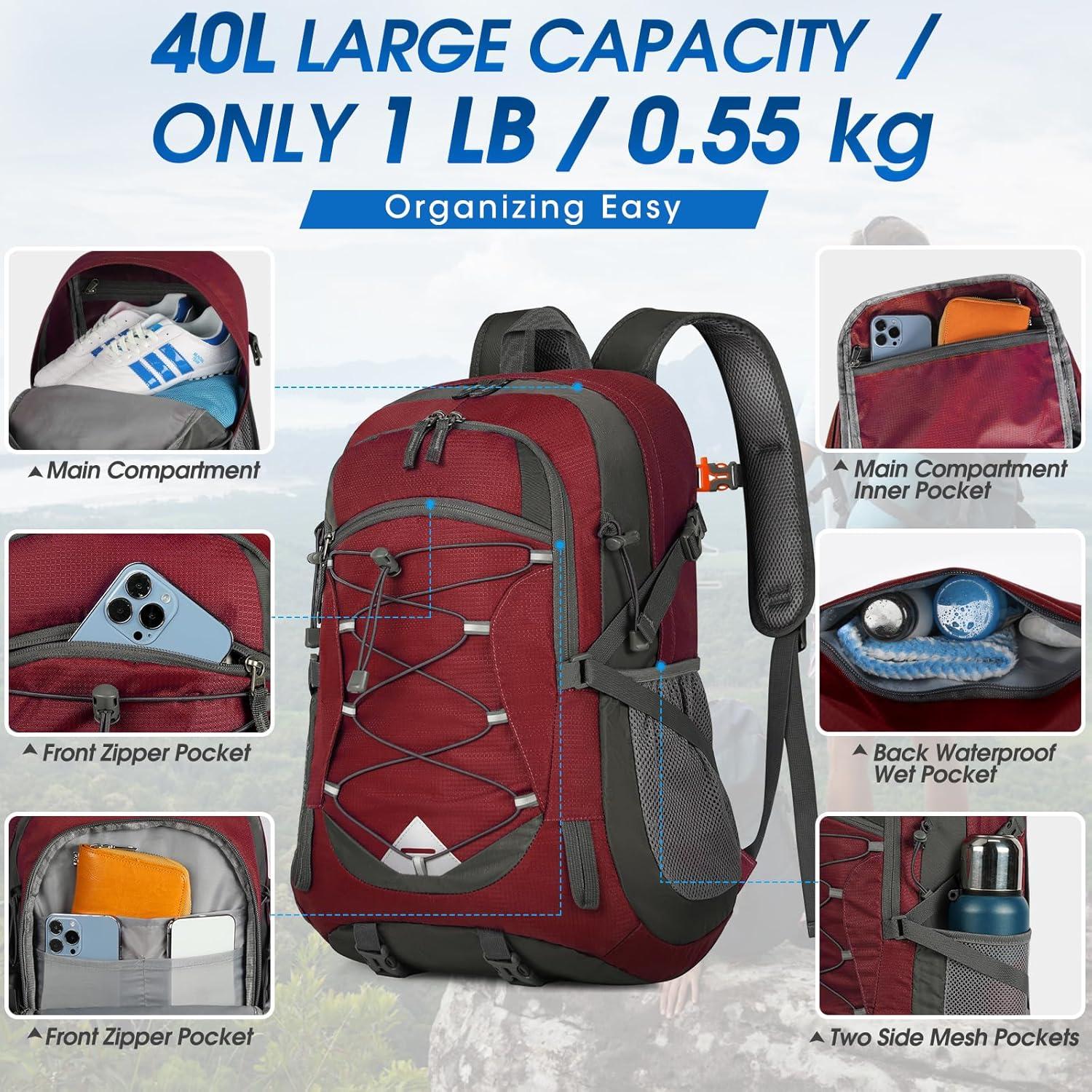 Wanderrucksack 40L Leicht Faltbar Wasserdicht Reflektierend