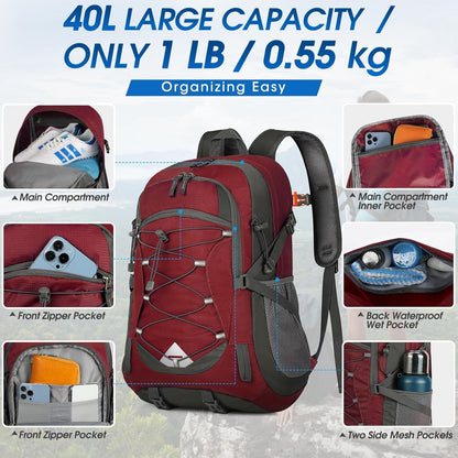 Wanderrucksack 40L Leicht Faltbar Wasserdicht Reflektierend
