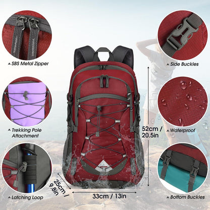 IGOLUMON Wanderrucksack 40L Wasserdicht Leicht Faltbarer Trekkingrucksack Rot
