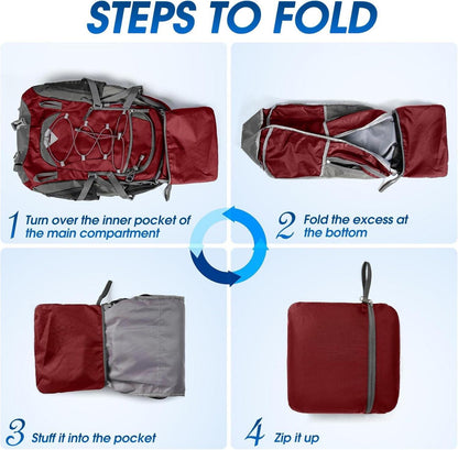 Wanderrucksack 40L Wasserdicht Leicht Faltbar Trekking Radfahren Rot