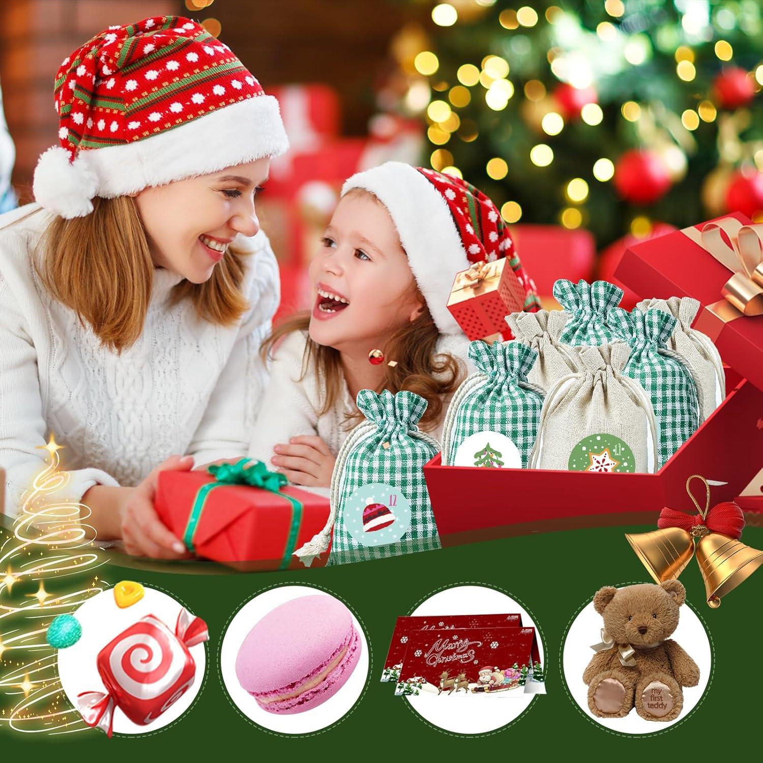 Adventskalender Befüllen Stoffsäckchen Weihnachtskalender Kind 2024 Grün