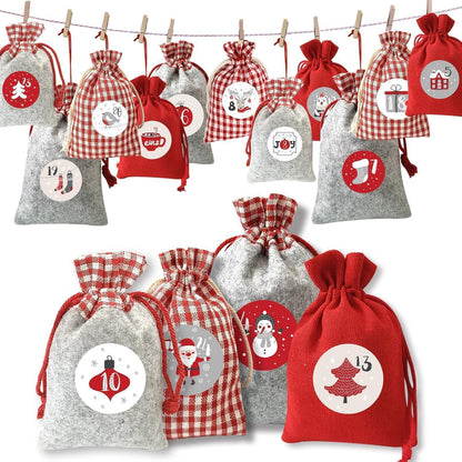 Adventskalender zum Befüllen Stoffsäckchen Kinder 2024