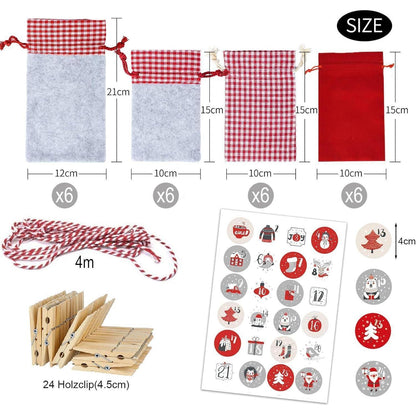 Adventskalender zum Befüllen Stoffsäckchen Kinder 2024