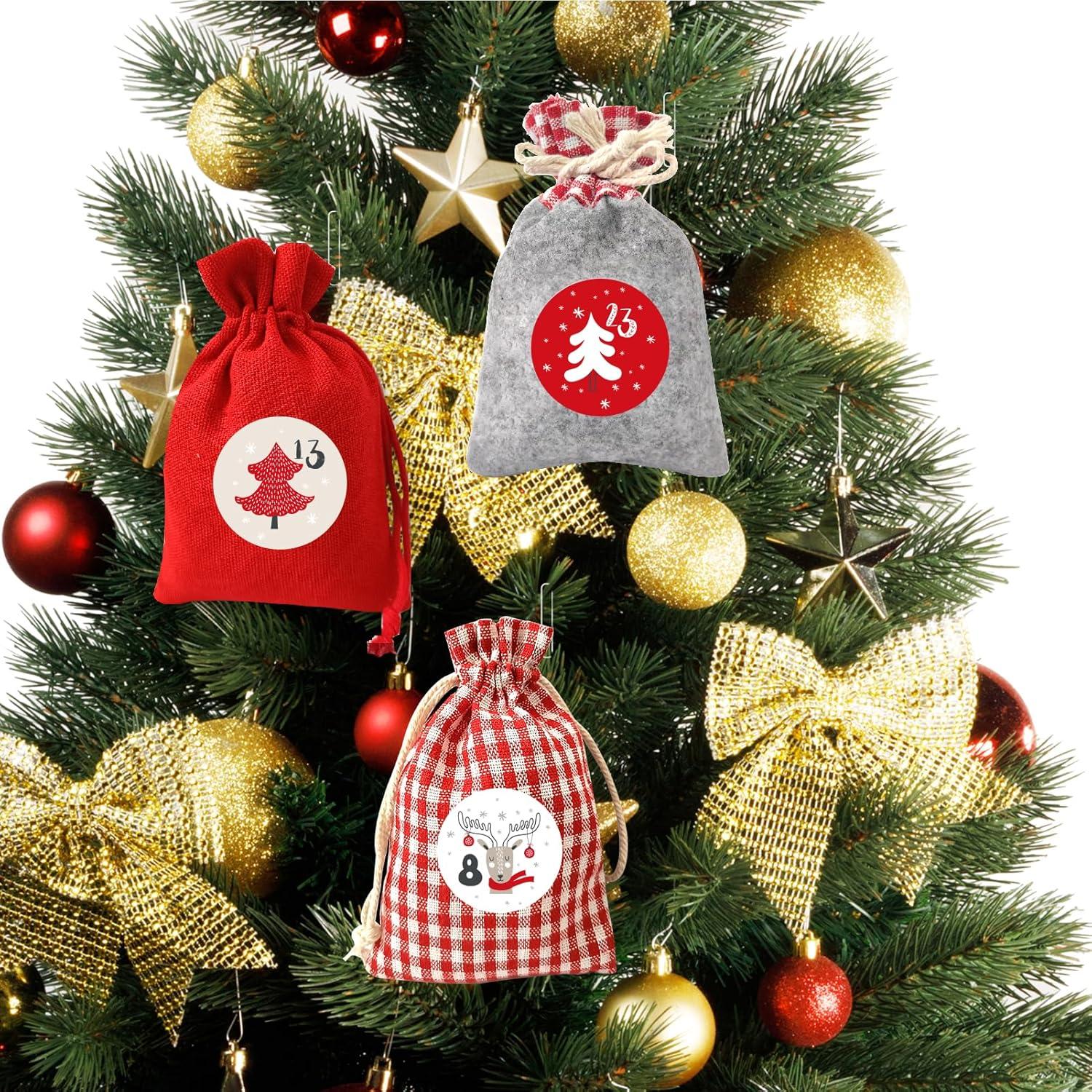 Adventskalender zum Befüllen 24 Stoffsäckchen Weihnachtskalender Kinder 2024 Rot