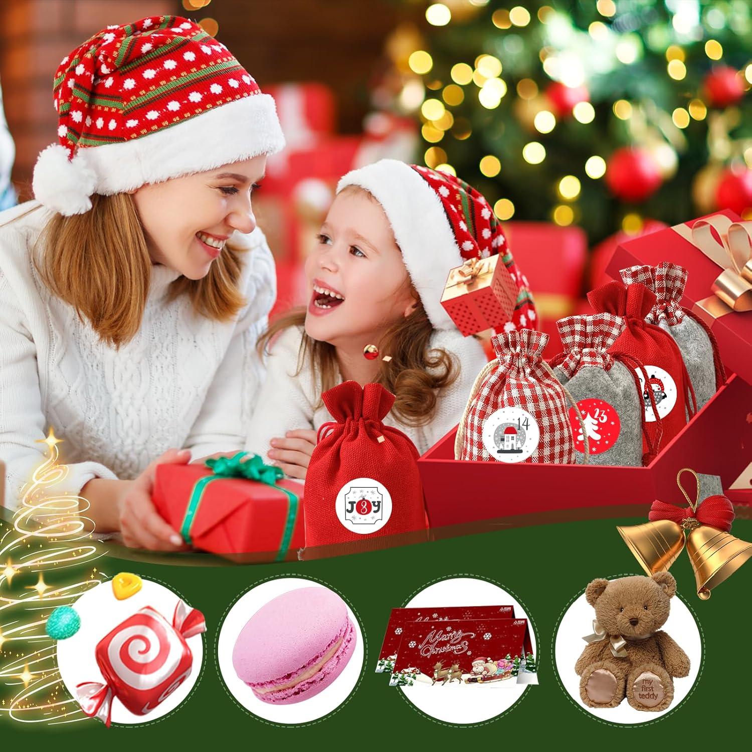 Adventskalender Befüllen Stoffsäckchen Weihnachtskalender Kinder Rot
