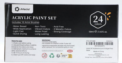 Artecho Acrylfarben Set 24 Farben 59ml + 10 Pinsel