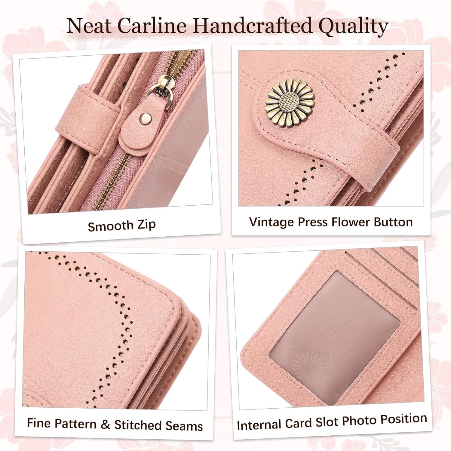 TEUEN Damen Geldbörse Leder RFID Schutz 24 Kartenfächer Vintage Rosa