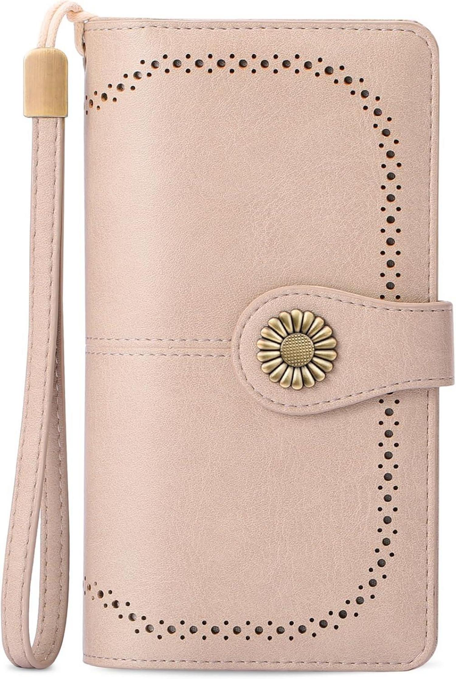 Geldbörse Damen Leder RFID Lang Groß Vintage Rosa