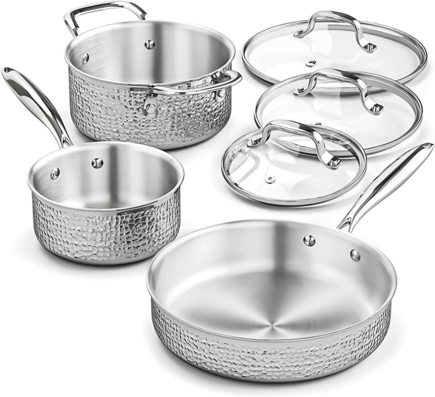 Edelstahl Kochtopfset 6-tlg. Gehämmertes Induktion Topfset