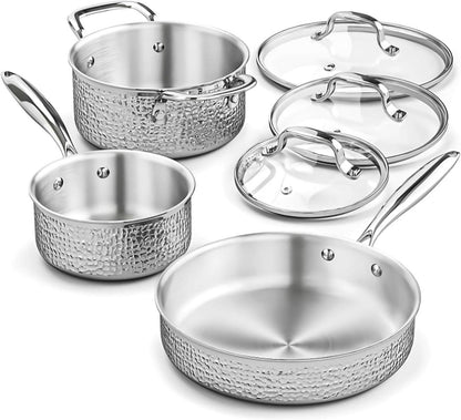 Edelstahl Kochtopfset 6-tlg. Gehämmertes Induktion Topfset