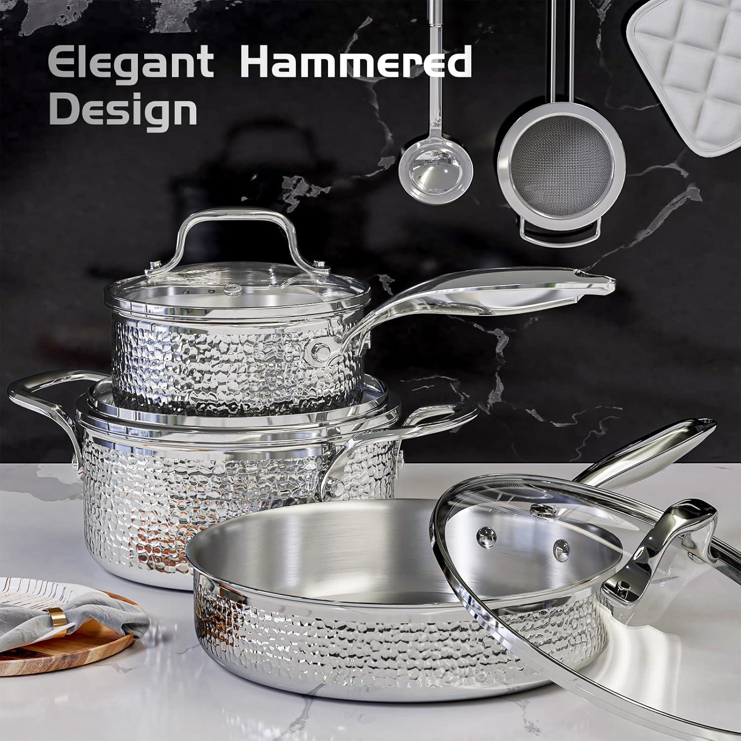 Edelstahl Kochtopfset 6tlg gehämmert Induktion Pfanne 16/20/24cm