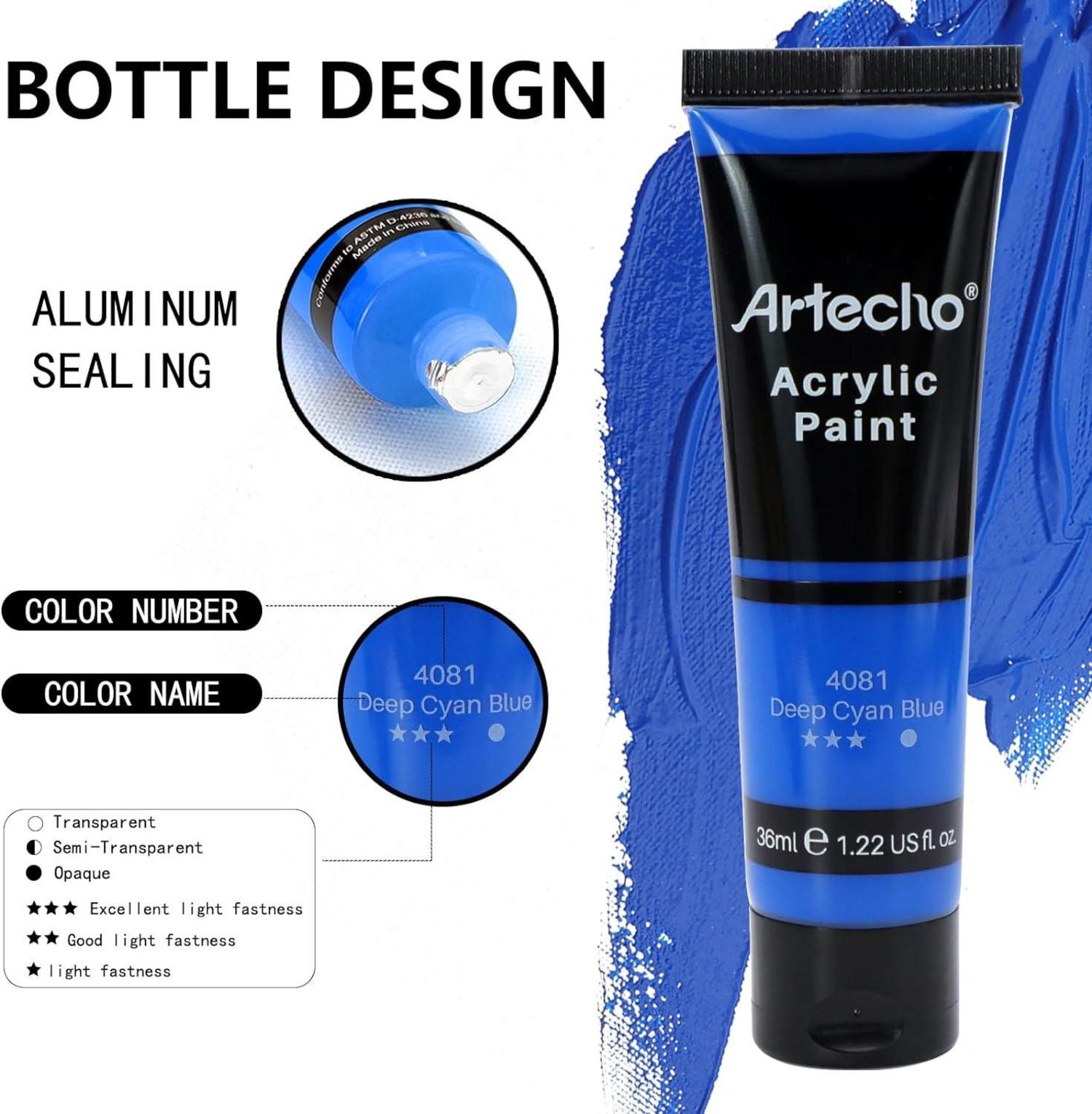 Artecho Acrylfarben Set 18x36ml, Wasserfest, Lichtecht & Schnell Trocknend