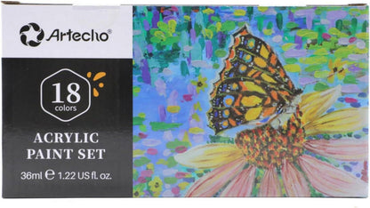 Artecho Acrylfarben Set 18x36ml, Wasserfest, Lichtecht & Schnell Trocknend
