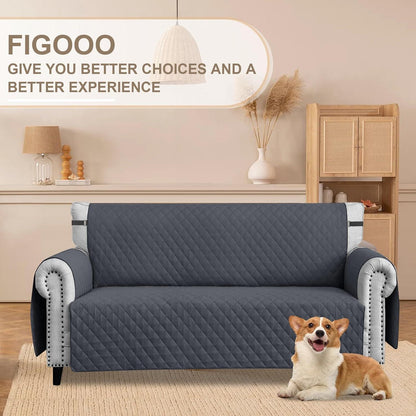 Wasserdichter Sofabezug 4-Sitzer Reversible Kratzfest Dunkelgrau