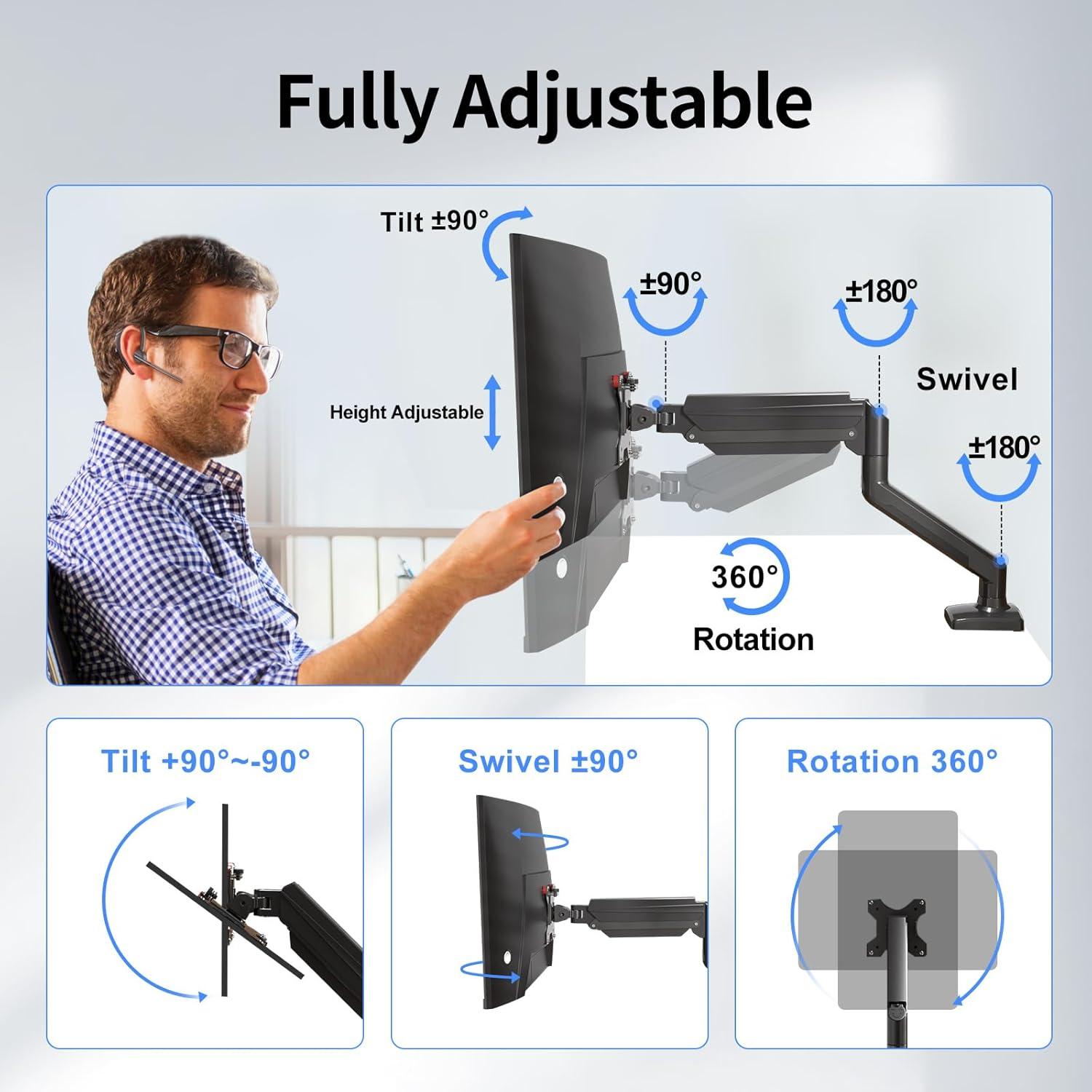 Suptek Monitor Halterung für 13-32 Zoll LED LCD BildschirmGasfeder 360° Drehbar Adjustable VESA 75x75/100x100 mm