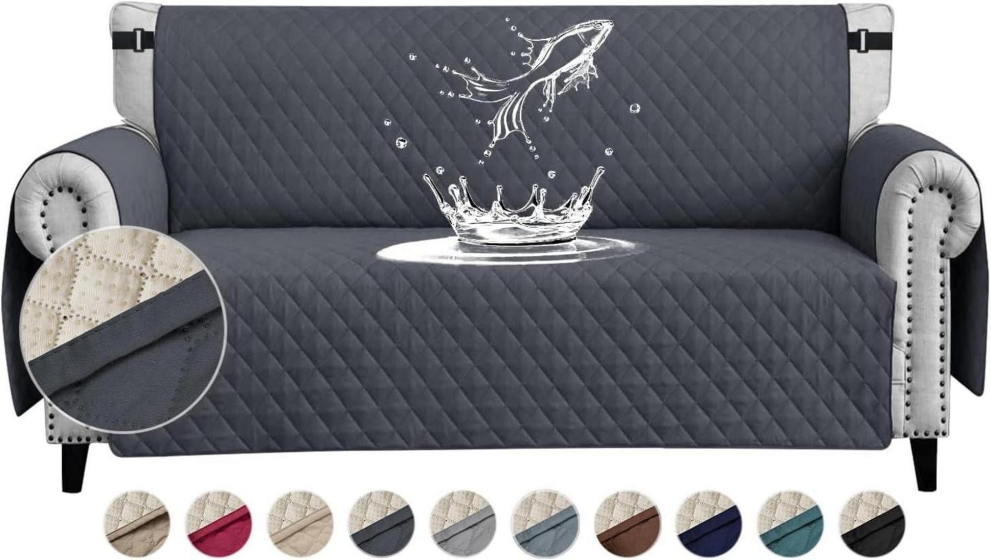 Wasserdichter Sofabezug 2 Sitzer Dunkelgrau rutschfest