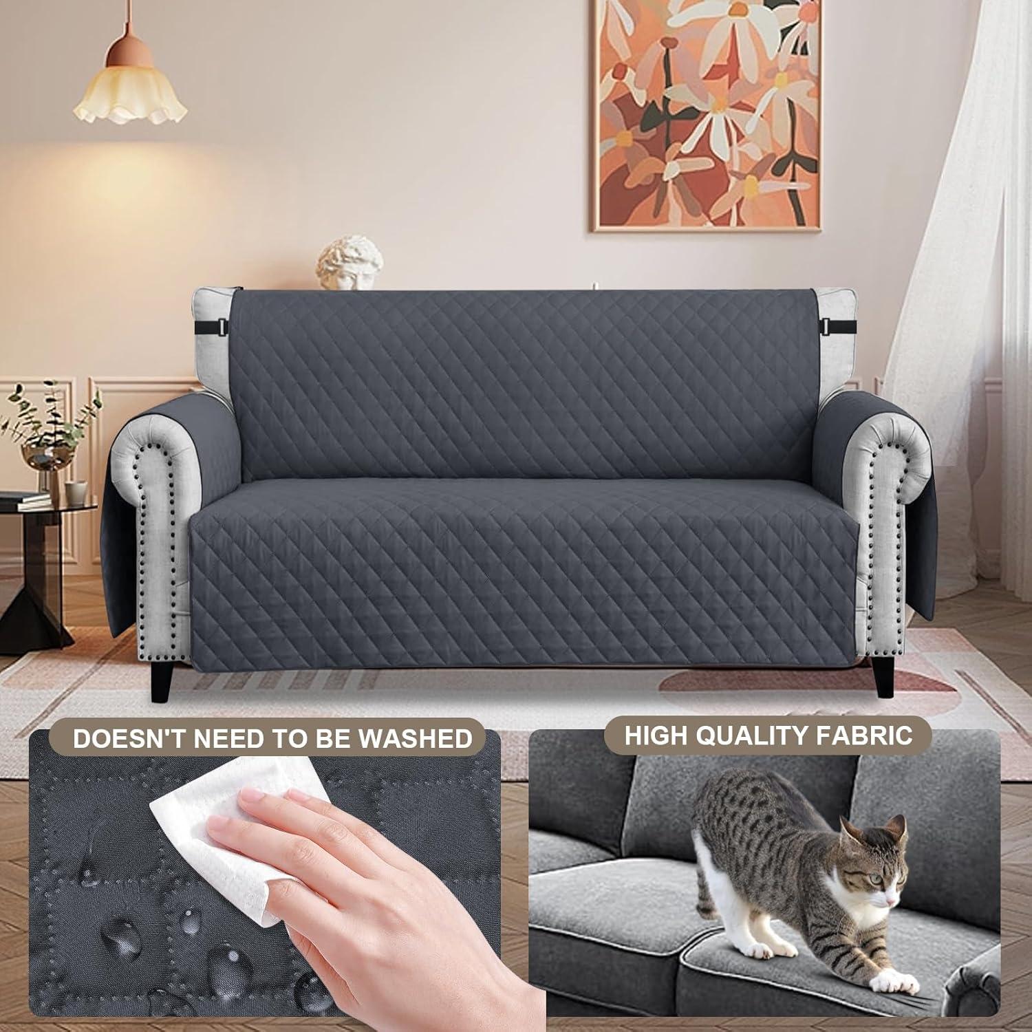 Wasserdichter Sofabezug 2 Sitzer Dunkelgrau rutschfest & kratzfest - FIGOOO