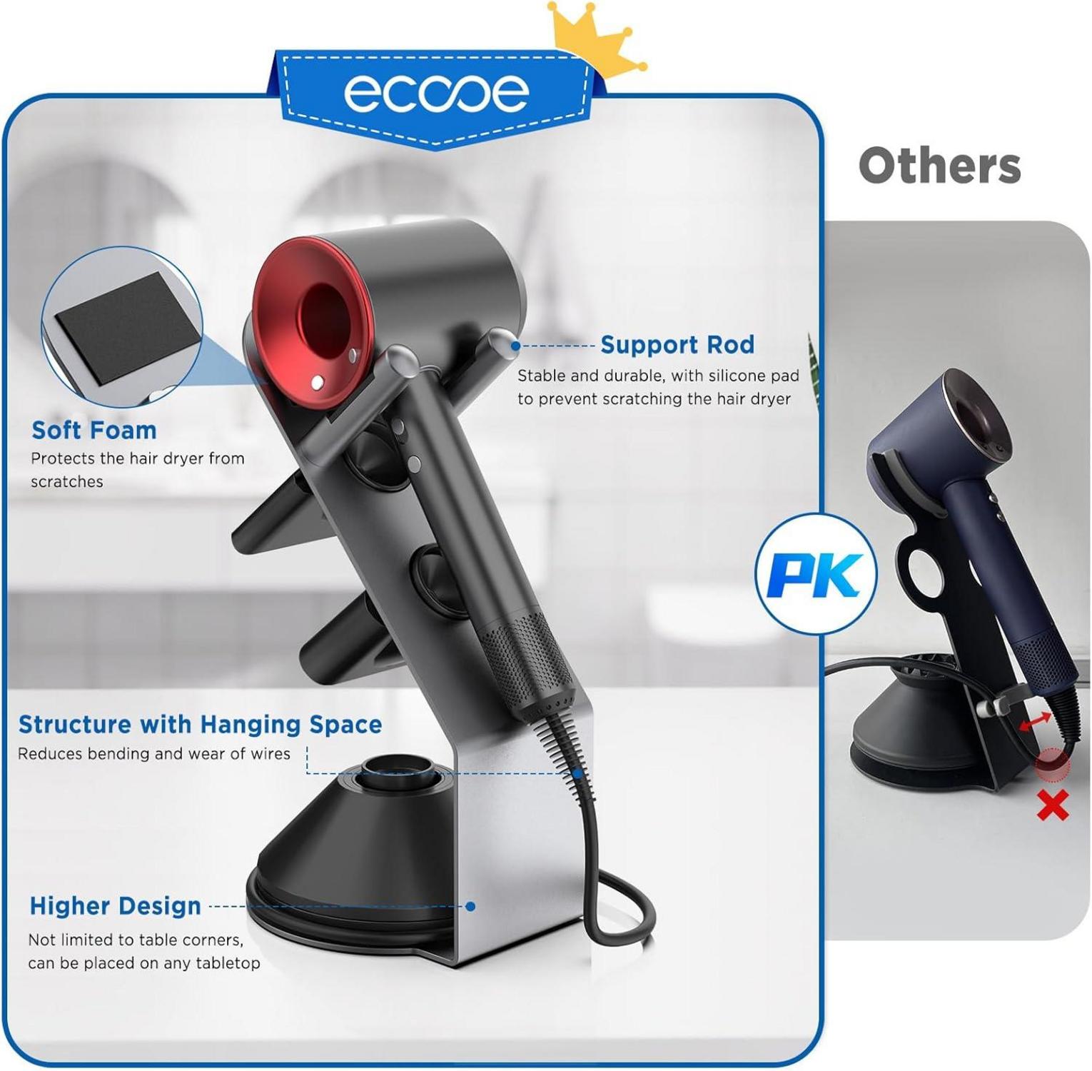 Fönhalter für Dyson Supersonic Haartrockner, Grau, ohne Bohren, Platzsparendes Design